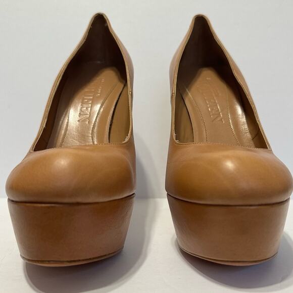 Alexander McQueen Chestnut Leather Platform Pumps 6” Heels IT 38 - Picture 9 of 11